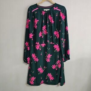 Boden 12 Green Pink Floral Print Dress Long Sleeve Casual Knee Length Preppy